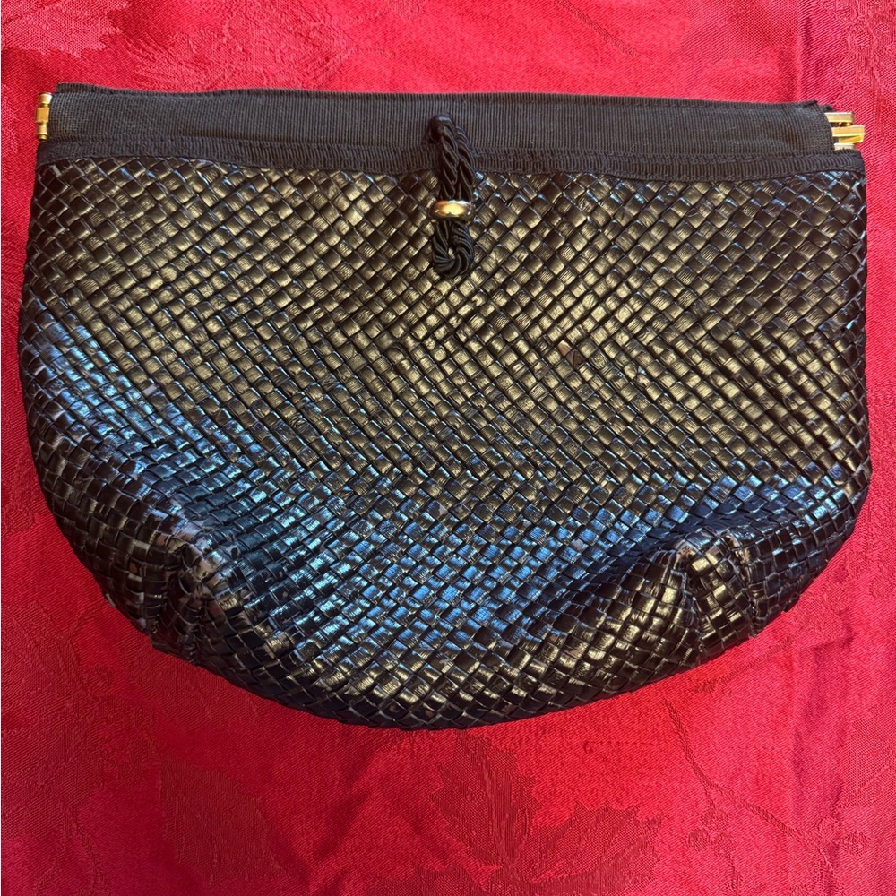 Made in Italy by Goldco Vintage Black Woven Clutch Purse Bag